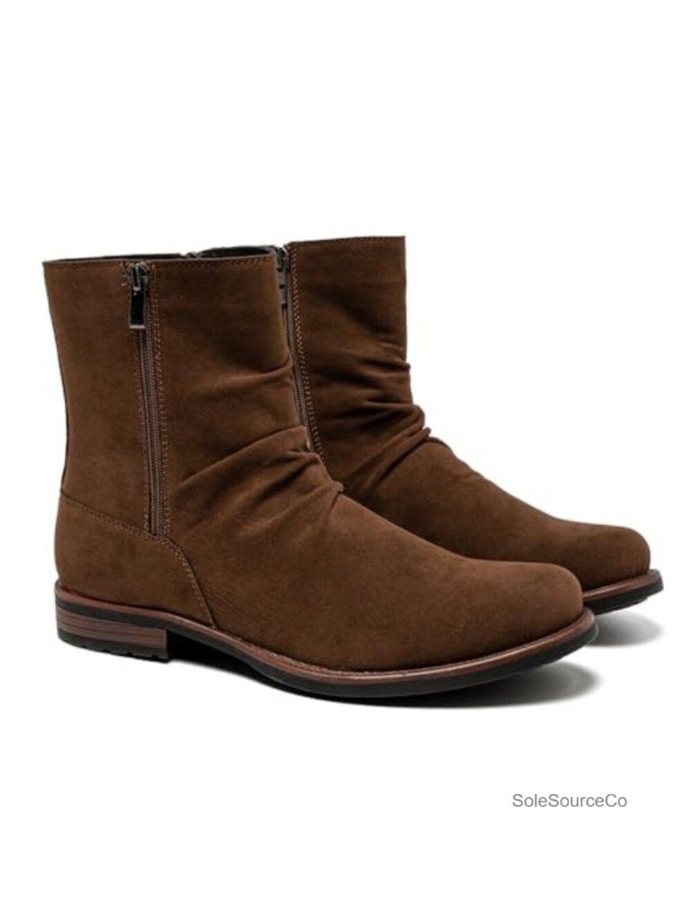 Men's Suede-Look Slouch Zip Mid-Calf Boot Rounded Toe Low Stacked Heel